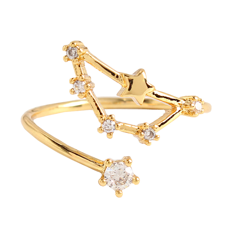 Twelve Constellations 18K Gold Zircon Open Adjustable Ring